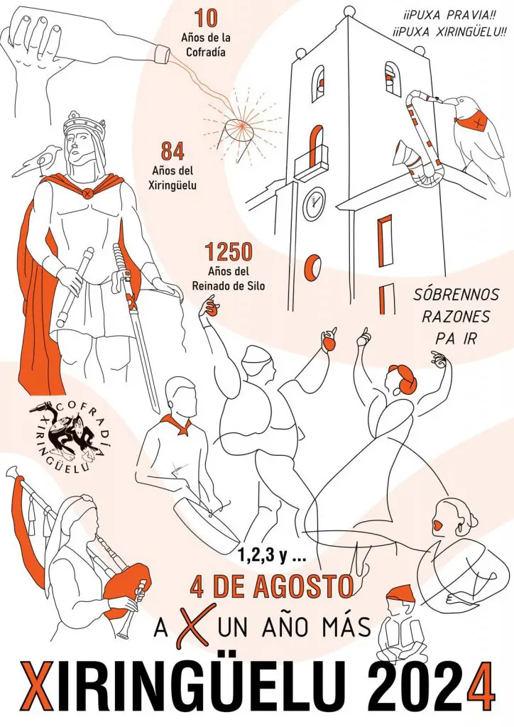 Cartel de las fiestas. Cada año, en los primeros días de agosto, el concejo de Pravia en Asturias se llena de vida y alegría con la celebración del Xiringüelu