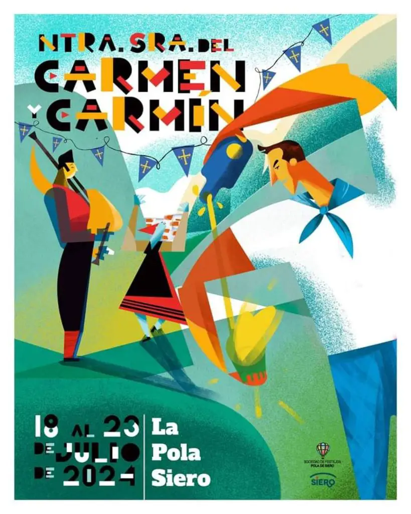 Cartel y programación. Fiesta El Carmín de la Pola 2024. El día principal de El Carmín se celebra cada año el lunes siguiente al día de la Virgen del Carmen