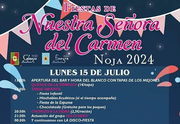 Fiestas del Carmen en Noja 2024. Este año, las festividades serán los días 15 y 16 de julio, ofreciendo un programa de actividades extenso