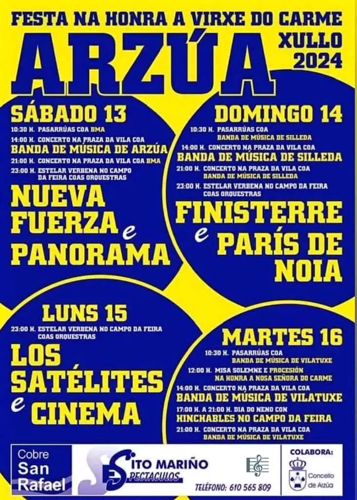 Fiestas Arzúa 2024. El municipio de Arzúa se prepara para celebrar sus tradicionales Festas que tendrá lugar del 13 al 16 de julio