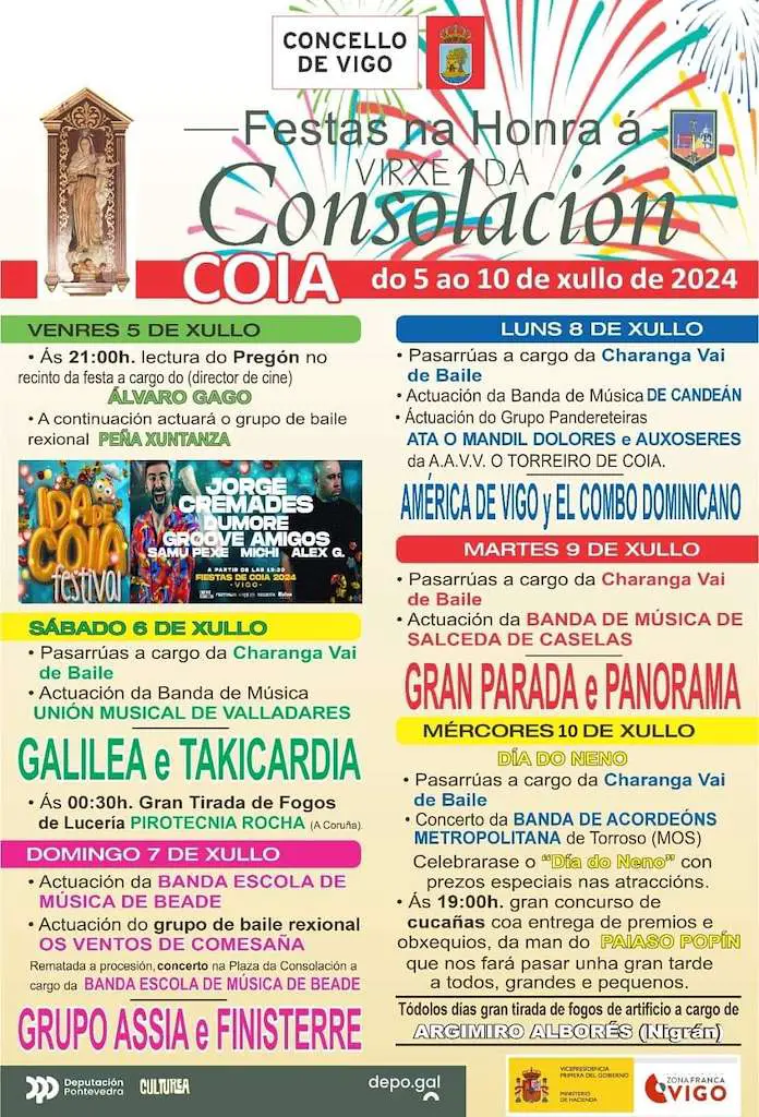 Fiestas de Coia en Vigo 2024. Programa de Fiestas del 5 al 10 de julio. Cartel, Fechas y Horarios de la celebración