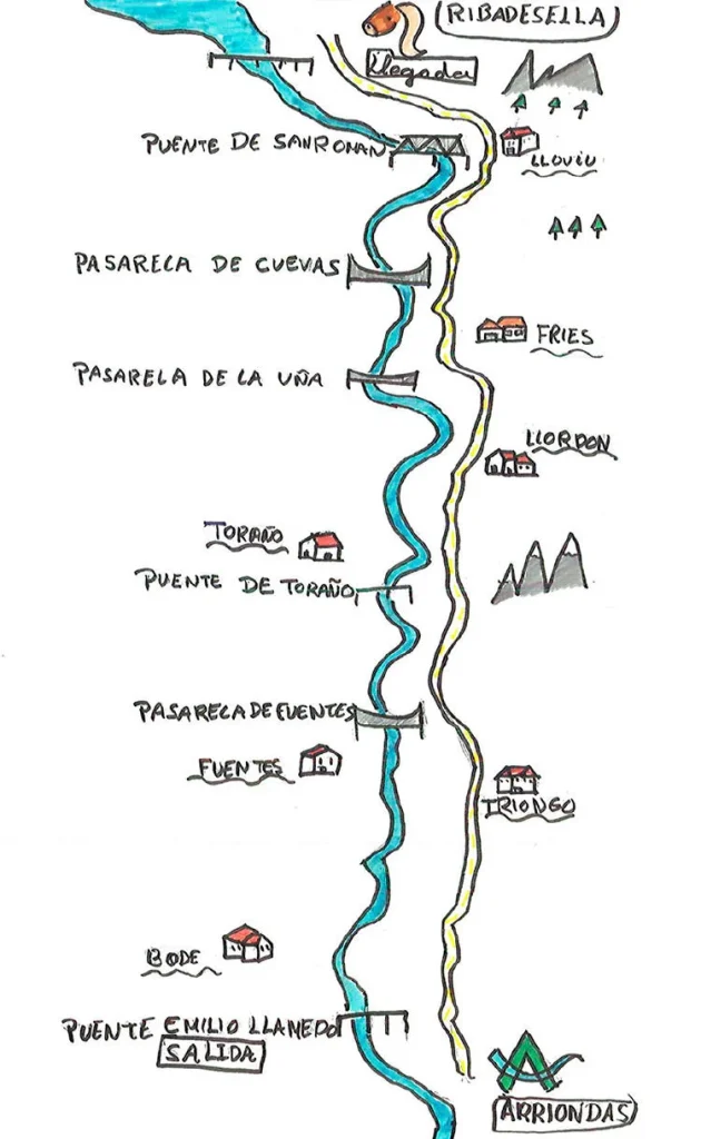 Recorrido del Descenso del Sella. Tendrá lugar el sábado 3 de agosto, aunque la fiesta comenzará el viernes 2 de agosto.