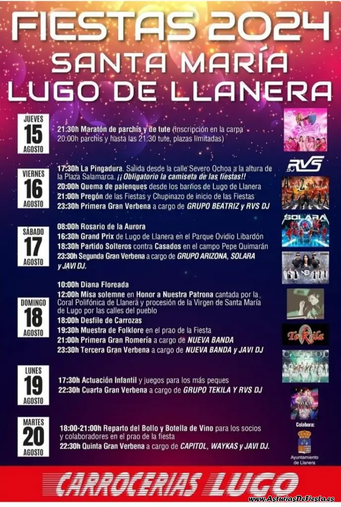 La Fiesta de Santa María de Lugo de Llanera 2024 se llevarán a cabo del 15 al 20 de agosto con un amplio programa de eventos