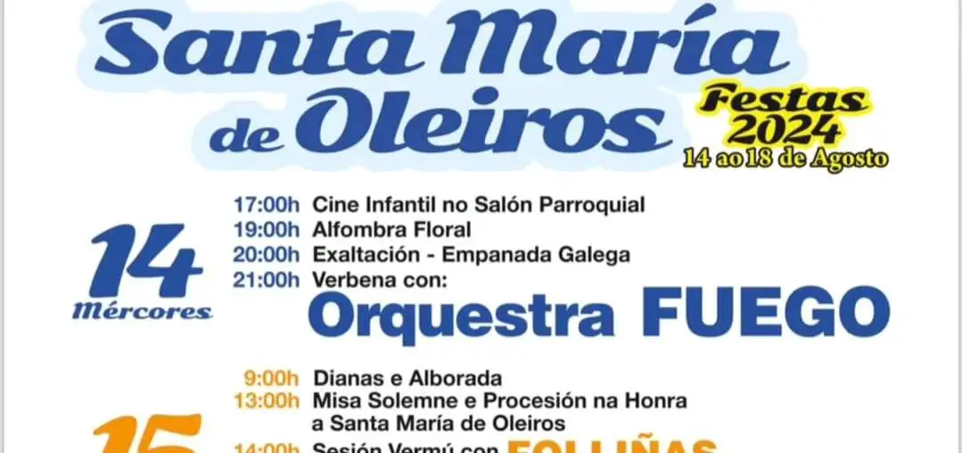 Información y cartel de la Fiestas de Santa María de Oleiros 2024