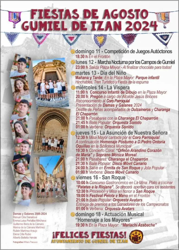 Programación con Fechas y Horarios de las Fiestas de Agosto en Gumiel de Izán 2024